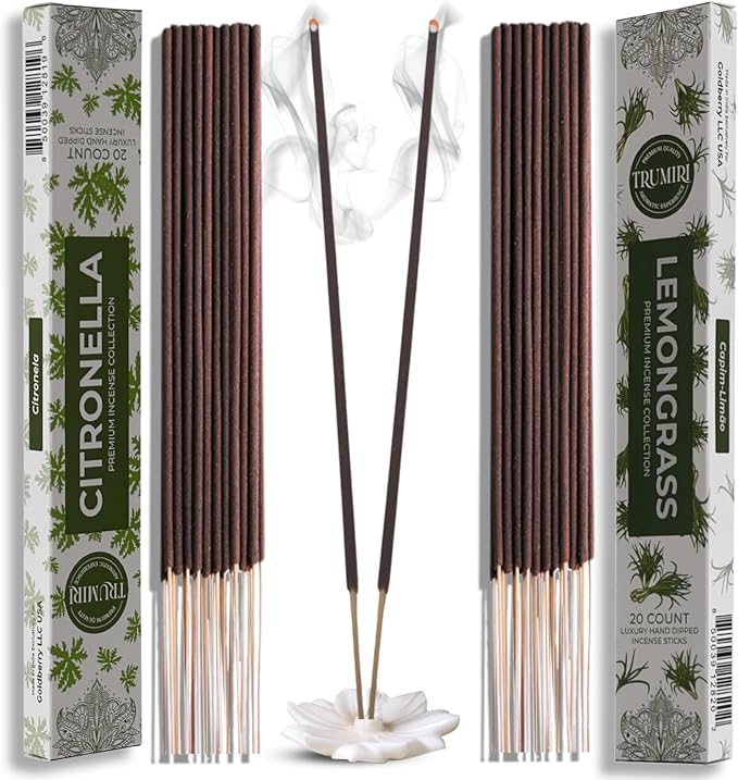 Trumiri Incense Sticks - Combo Pack of 40 Insence-Sticks - 20 Citronella + 20 Lemongrass - Insenses - Insents - Incents - Inscense - Incence - Incienso - All Natural Incense Sticks