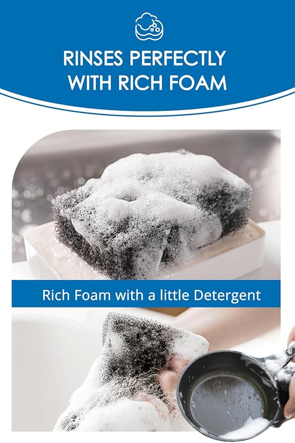 SunSun Sponge Kitchen Sponges, Made in Japan All Surface Scratch-Free Odor Resistant Durable Long-Lasting Sponge for Dishwashing, Monochrome, 4 Count