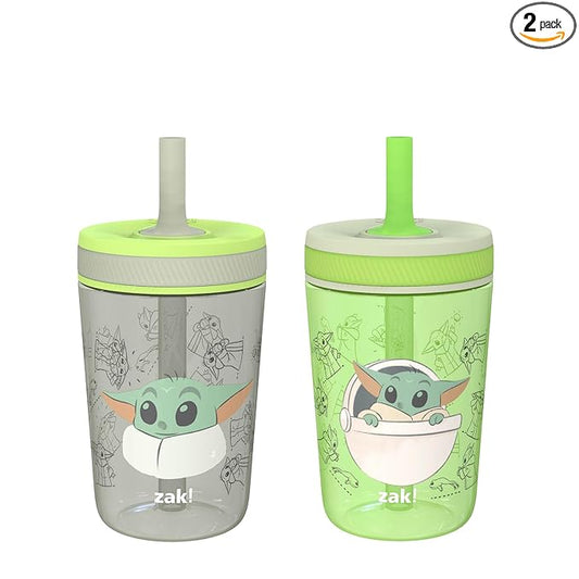 Zak Designs Star Wars The Mandalorian Kelso Toddler Cups For Travel or At Home, 15oz 2-Pack Durable Plastic Sippy Cups With Leak-Proof Design is Perfect For Kids (Baby Yoda, Grogu)