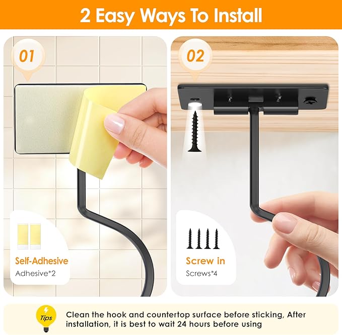 2PCS Self Adhesive Banana Hook Under Cabinet Foldable Banana Hanger Black Metal Under Counter Banana Hook to Keep Bananas Fresh Banana Holder for Kitchen RV Space Saving