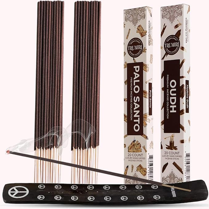 Trumiri Incense Sticks - Combo Pack of 40 Insence-Sticks - 20 Palo Santo + 20 Oud - Insenses - Insents - Incents - Inscense - Incence - Incienso - All Natural Incense Sticks