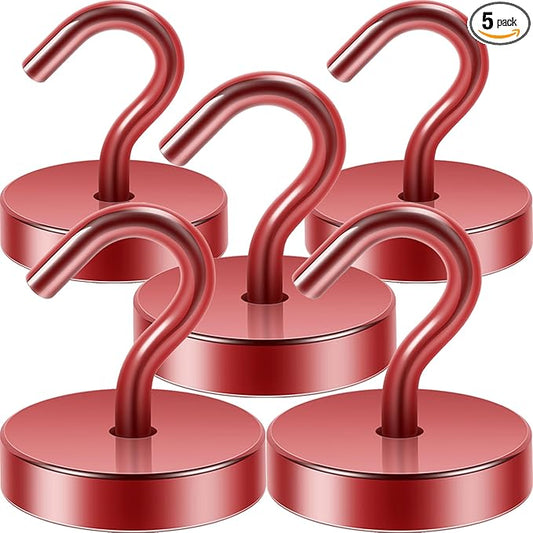 Neosmuk Magnetic Hooks, Cruise Ship Essentials, 130lb+ Heavy Duty Magnetic Hooks for Cruise Cabins, Refrigerator, Grill, Hanging, and Travel | Extra Strong Must-Haves Magnet Hook,Red