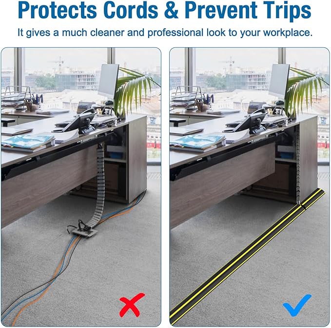 Eapele 6.5ft Cable Protector Cord Cover for Floor, Heavy Duty PVC Duct Easy to Unroll, Prevent Trip Hazard for Home Office or Outdoor Settings