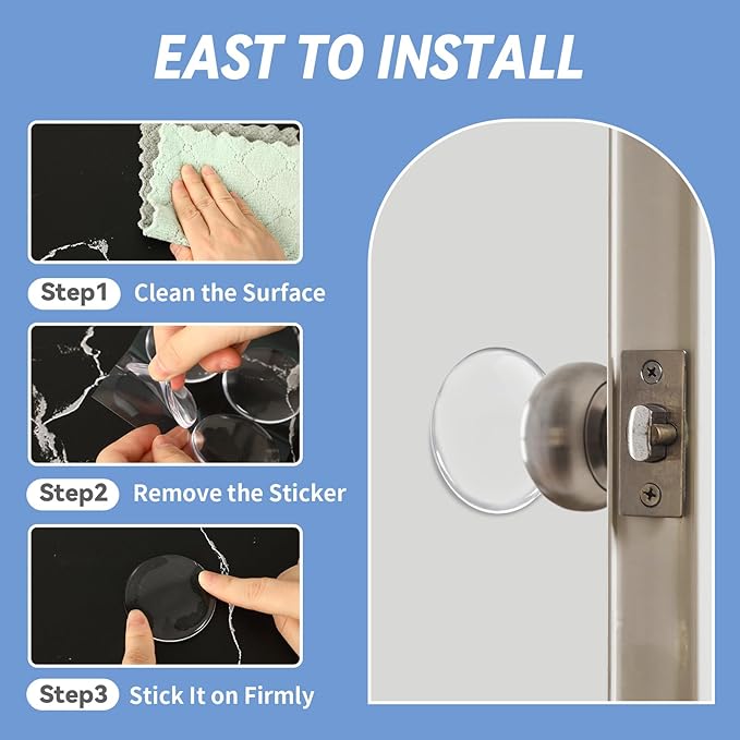 JULBEAR Clear Door Stoppers for Wall, 12PCS Wall Protectors from Door Knobs with Strong Back Adhesive, Quiet, Shock, Absorbent Silicone, Door Knob Wall Protector Door Handle Bumpers (Round 2 inch)