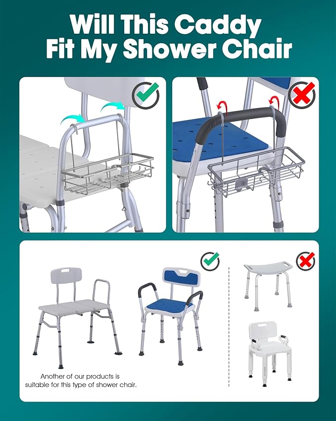 OrgCreator Rustproof Hanging Shower Caddy for Shower Chair, Stainless Steel Bathroom Basket for Bath Chair Bench,Showers Caddy Chair, Shampoo Bottle Holder for Elderly, Pregnant, Handicap, Patient