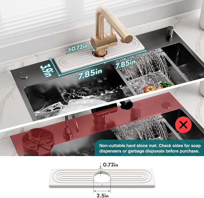 Kitchen Sink Faucet Mat - 15.7in Diatomite Sink Protectors for Kitchen Sink, Stone Sink Splash Guard for Kitchen Counter Sink Accessories (Light Grey, 15.7'' x 3.9'')