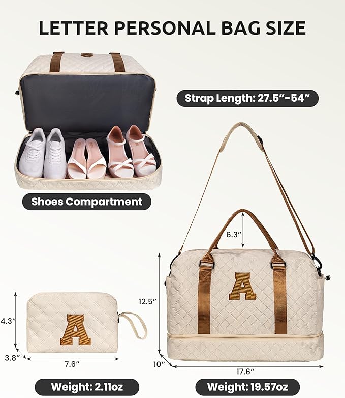 Valentines Initial Duffle Bag with Shoe Compartment, Personalized Weekender Bag, Monogram Overnight Bag for Women with Trolley Sleeve & Wet Pocket, Travel Bag with Makeup Bag (Letter K)