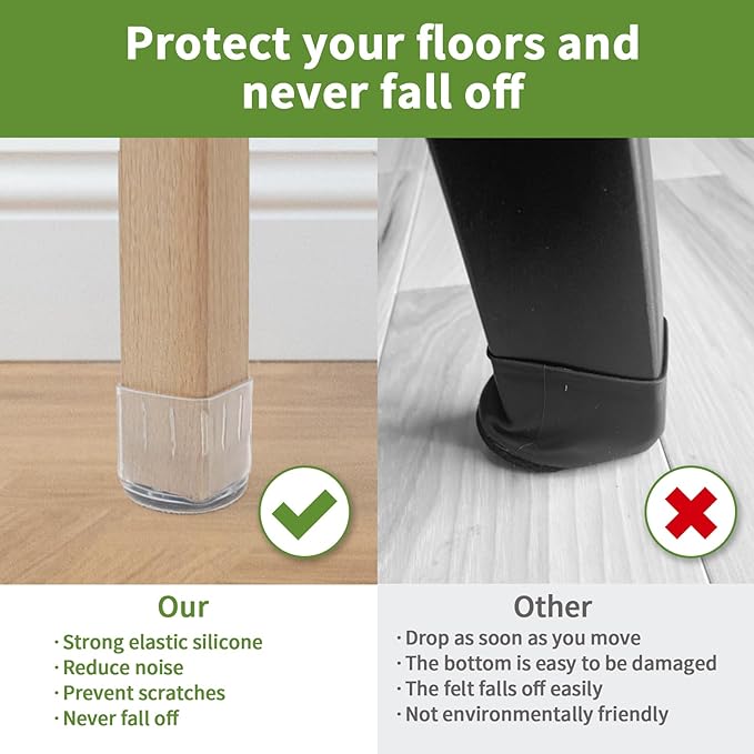 COVERCORNER 32PCS Chair Leg Floor Protectors, Chair Leg Protectors for Hardwood Floors, Furniture Pads for Hardwood Floors, Chair Socks Universal L Clear Fit 1.50"-1.77"