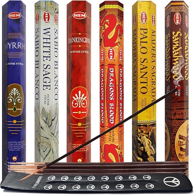 Hem Incense Sticks Variety Pack #31 and Incense Stick Holder Bundle with 6 Classic Fragrances