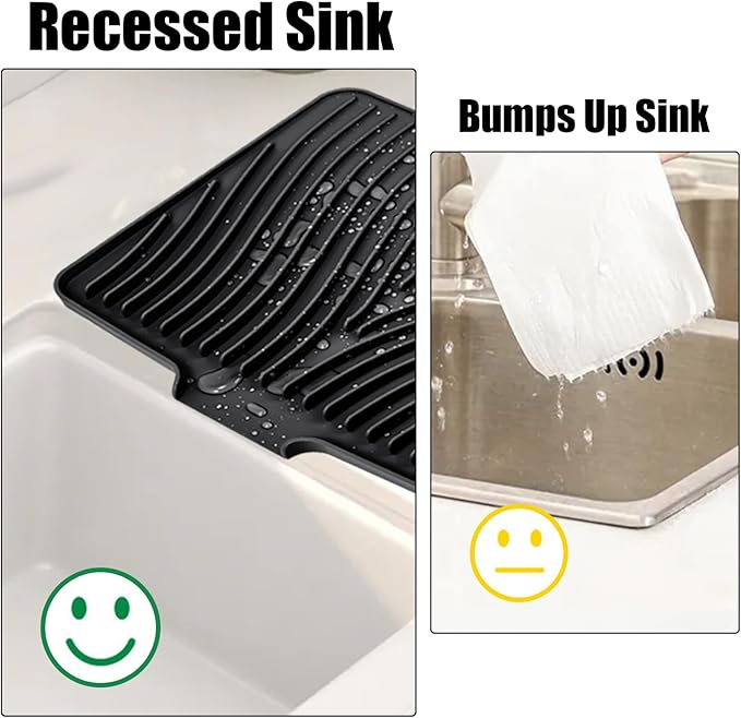 TIKNIK Silicone Dish Drying Mat, Stone Drying Mat for Kitchen Counter with Built-In Drain, Non-Slip Drain Pad with Built-in Drain, Heat Resistant Stone Drying Mat, 1Pcs Black(20" x 15")