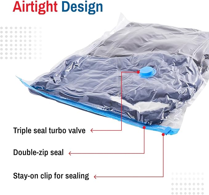 6 Pack Large Vacuum Storage Bags for Comforters, Blankets & Clothes – Vacuum Sealed Compression Bags with Hand Pump – Space Saver Storage Bags for Bedding, Moving, Travel & Organization