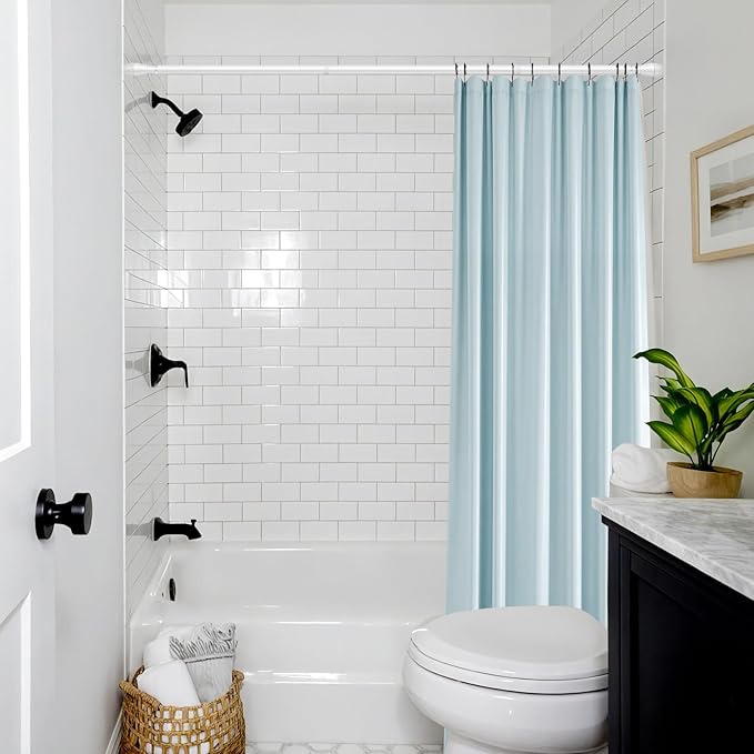 2Pack White Shower Curtain Rod 45 to 77 Inch, Shower Rods for Bathroom, Spring Tension Curtain Rod No Drilling for Windows Doors Closet Kitchen Wardrobe