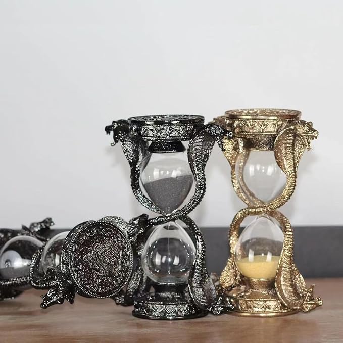 Mythical Fantasy Snake Sandglass Sand Timer, Gothic Decorative Statue - Unique Vintage Classic Hourglass Timer, Desk Home Decor Gift, 6-inch, Single 15 Minutes (Black Snake)