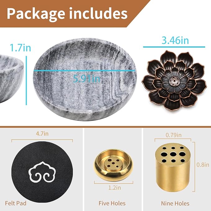 Natural Marble Incense Burner, Stick and Reflux Incense Holder, Handmade Stick Incense Burner, Ideal for Incense Smoking, Incense Burning and Decoration (Extra Large 5.91inGrey)