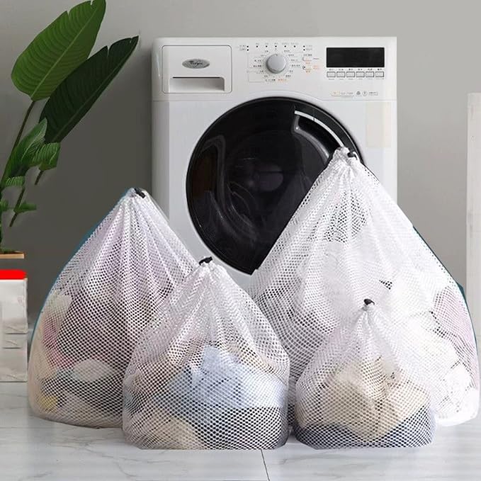 4Pcs Mesh Laundry Bags Washing Machine Mesh Wash Bags for Clothes, Underwear, Lingerie, Bed Linen with Drawstring Closure Sturdy (4 Size)
