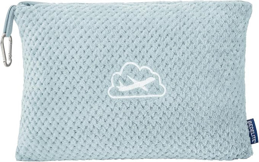 BEDELITE Travel Blanket with Bag, Ultra-Soft Jacquard Fleece Blanket with Luggage Sleeve & Backpack Clip, Airplane Blanket Travel Essentials, Blue