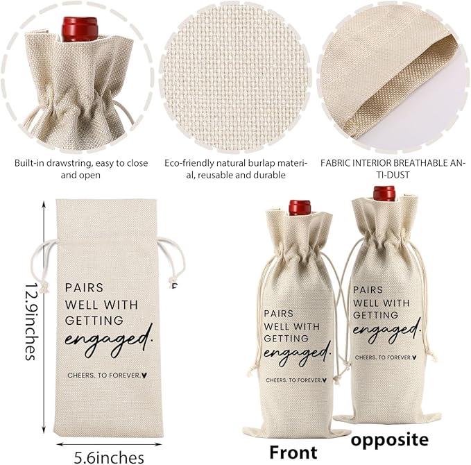 2pc Engaged Wine Bag Engagement Gifts for New Couples Her Engagement Party Decorations Pairs Well with Getting Engaged Wine Accessory Sets Champagne Bottle Wraps Bags