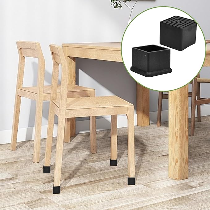 EASYEAH 1-1/4" (32mm) Square Chair Leg Floor Protectors, Black Rubber Chair Leg Caps, Non-Slip Patio Furniture Feet Cap, PVC Chair Feet Covers for Hardwood Floors, Tables & Patio Furniture, 12pcs