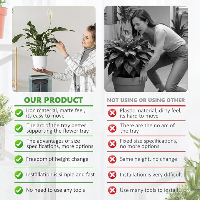 Adjustable Pure Iron Planter Inserts, 7-25” Plant Risers for Inside Pots, Planter Fillers for Large Pots, Indoor & Outdoor Insert with 8-10” Top & 6-10” Base (10 wide top. 10wide base)