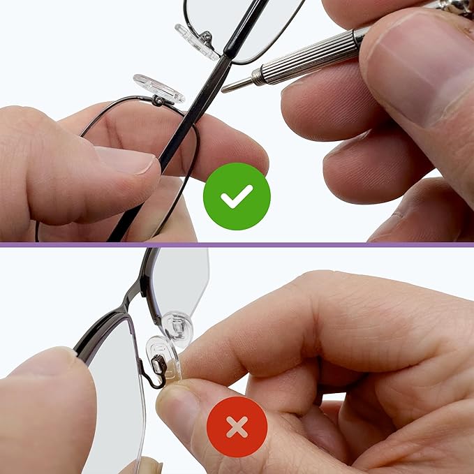 GMS Optical Medium Screw-in D-Shaped Nose Pads for Glasses - Non Slip Silicone Nose Grips for Glasses, Sunglasses and Eyewear Eyeglass Accessories w/Screws & Screw Driver - 5 Pairs, Clear