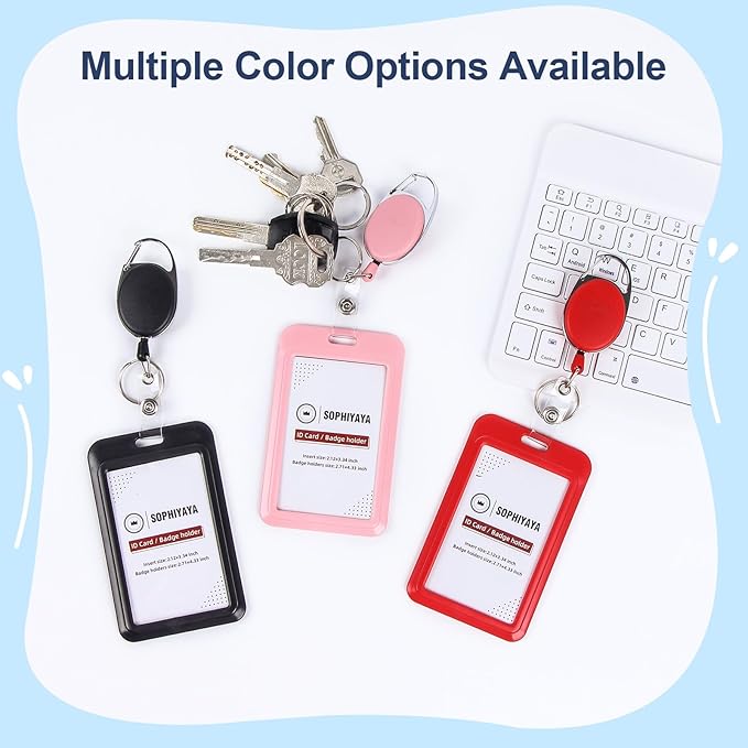 Badge Holder and Retractable Reel, ID Badge Holders with Retractable Clip for Office Factory Teacher Student Women Men (Red, Double Sided)