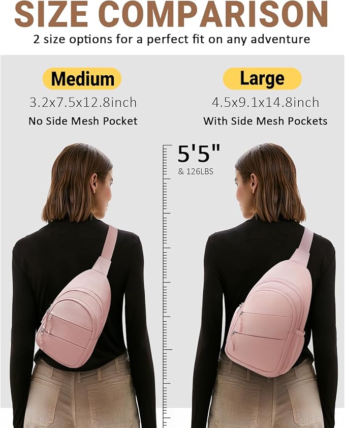 Tuwubi Crossbody Bags for Women, Sling Bag for Men, Small Hiking Backpack Anti Theft Lightweight for Outdoors Travel (L, Pink)