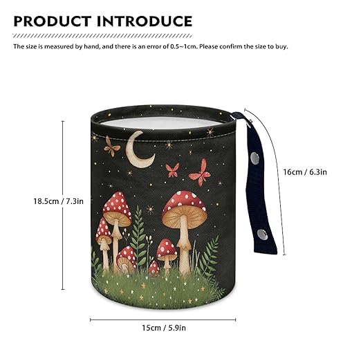 Panskyllis Cute Mushroom Moon Auto Garbage Bag Trash Can Leak Proof Waste Basket Container Bag Bin Hanging Cup Holder Organizer with Strap Mini Car Interior Accessories for Auto, Camping, Travelling