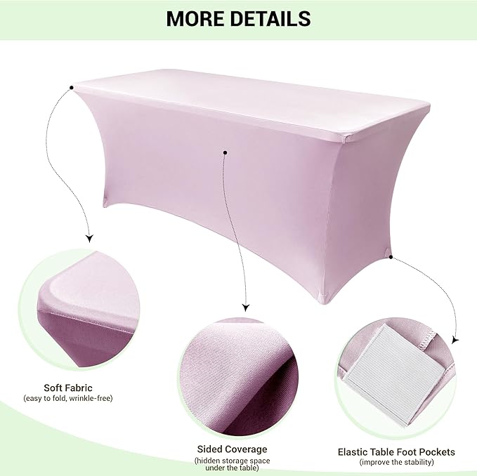 Obstal Spandex Table Cover 6ft Fitted Tablecloth Rectangular - Stretch Rectangle Folding Table Cloth for Birthday Party Wedding Banquet, Light Pink, 72L x 30W Inch