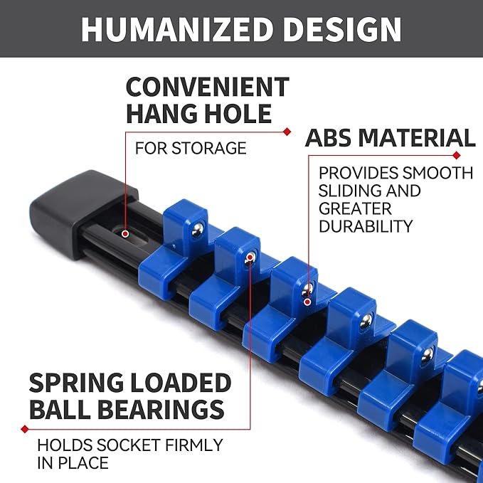 18-Piece Socket Organizer Set - 1/4-Inch x 96 Clips, 3/8-Inch x 90 Clips, 1/2-Inch x 72 Clips, Heavy Duty ABS Socket Holder, Premium Quality Socket Clip Rail Holder for Tool Box Drawer