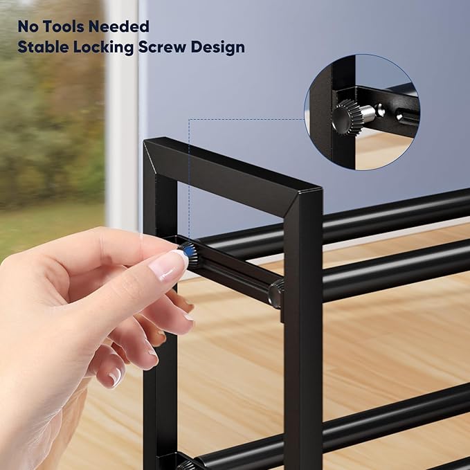 Abiglifty 5-Tier Expandable Shoe Rack,17"-33" Adjustable Shoe Rack for Closet,Metal Shoes Shelves for Front Door Entrance, Garage & Corridor, Free Standing Shoe Holders, Easy to Assemble,Black
