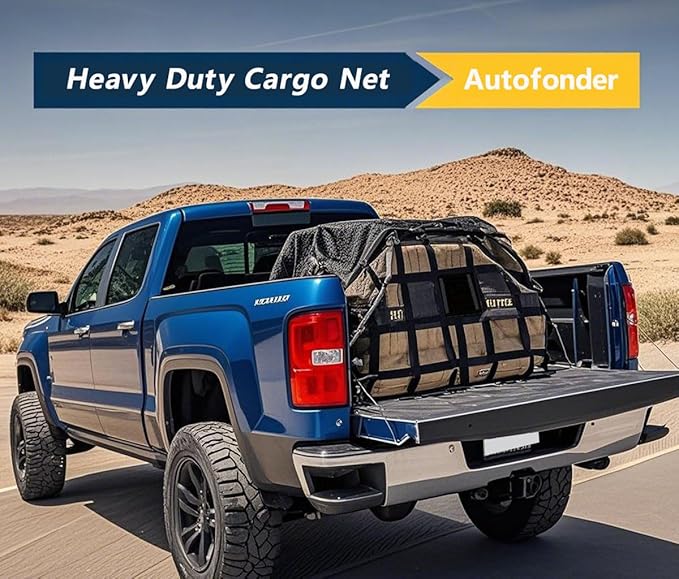 Autofonder Cargo Net for Pickup Truck Bed Adjustable 42"x50" Truck Bed Cargo Netting with S-Hook Fittings 2” Wide Heavy Duty Small Trunk Net Automotive Carrier for SUV Car Trailer