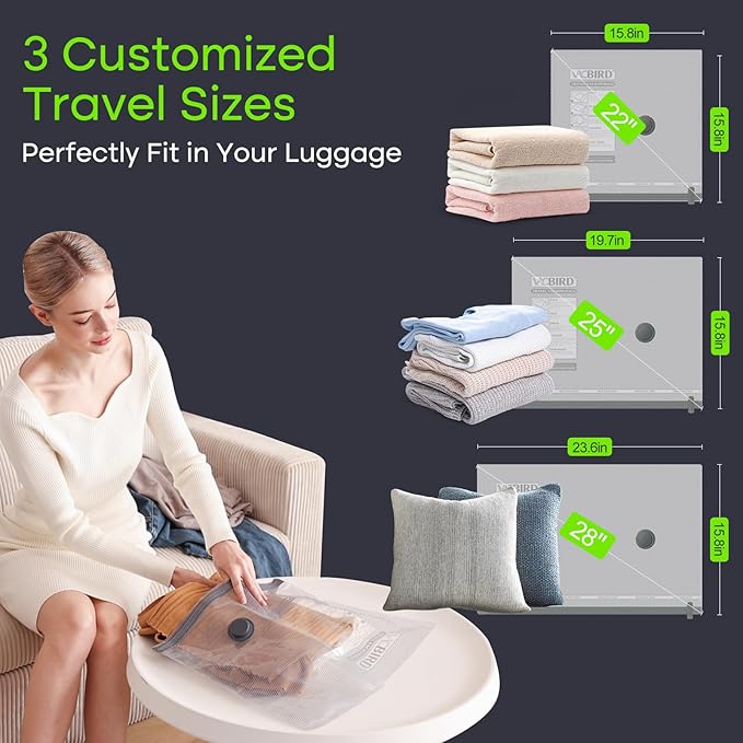 Travel Vacuum Bags with USB Electric Pump, 6-Pack Carry-on Size Compression Packing for Luggage and Suitcases, Space Saver Bags for Clothes and Clothing Travel