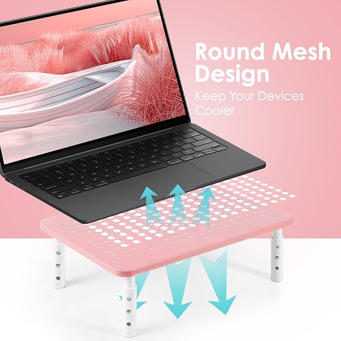 Monitor Riser Desktop Stand, Flat Screen TV Monitor Stand Riser, Sturdy Metal Laptop Computer Monitor Stand Shelf for Printer, iMac, 3-Height Adjustable PC Stand with Mesh Platform