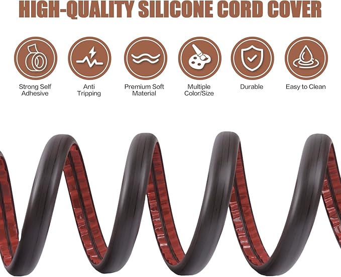 Floor Cord Cover Self Adhesive Cord Hider,3.3FT Cable Management, Extension Strip Protector for Wires, Prevent Cable Trips for Offices, Gyms, Exhibitions Cavity:0.3"(W) x 0.28"(H) Black Wood