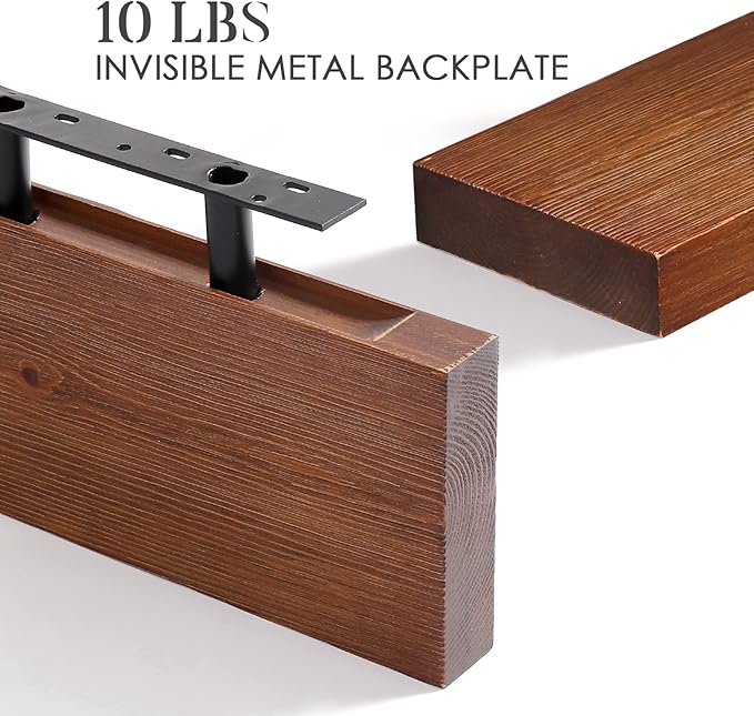 WELLAND Bradley Floating Shelves Handmade Wood Wall Shelf Set of 2,Tudor Oak Wall Mount Shelf (Set of 2, 12 inch)