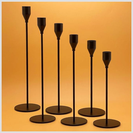6Pcs Matte Black Candlestick Holders Set Fit 3/4" Tall Taper Candle Home Decorative Table Centerpieces for Family Dinning, Party Decoration