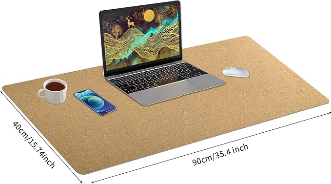 Bloss Gold Leather Desk Mat 35.4" x 15.7", Large Keyboard Pad for Desk, Desk Mat for Desktop, Waterproof Desk Pad Mat, Computer Mat for Office/Home/Decor
