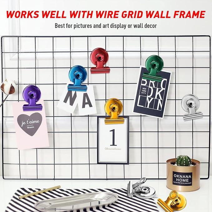 FINDMAG 12 Pack Magnetic Clips for Picture Hanging and Photo Display, Strong Scratch-Free Heavy Duty Magnet Christmas Light Clips for Refrigerator, Whiteboard, Office, Kitchen, Party Use, School