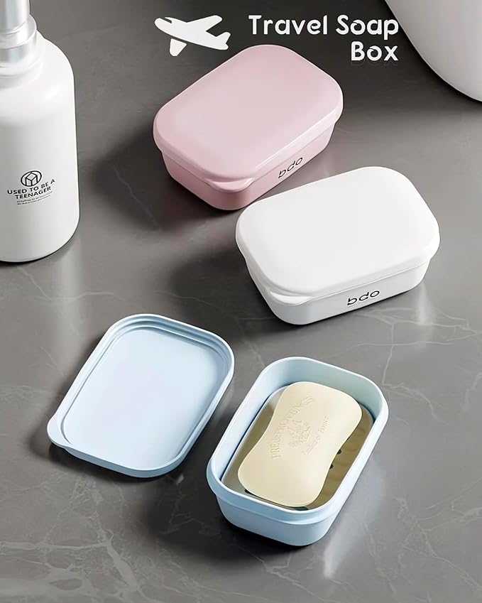 Travel Essentials Soap Holder with Lid, Leakproof Soap Dish with Drainage Layer, Portable Travel Soap Bar Case for Camping, Gym, Bathroom, Kitchen, Dormitory, Hotel (White)