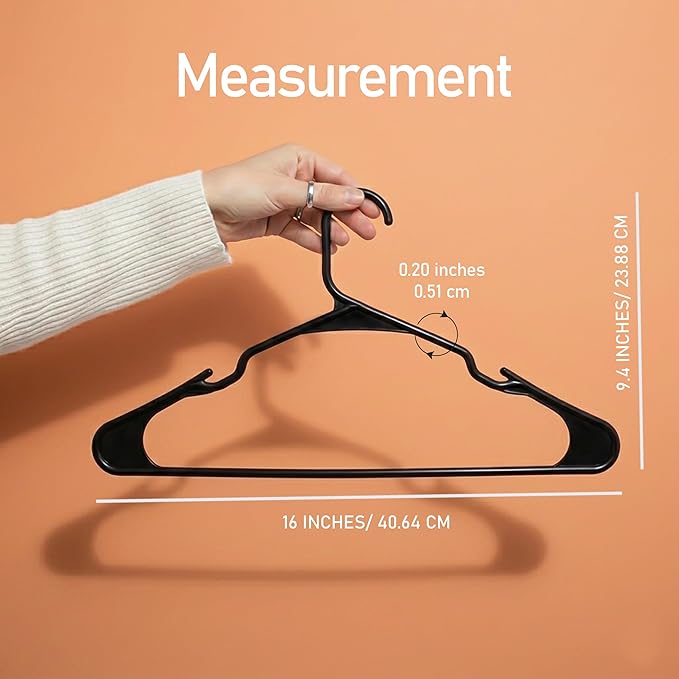 Utopia Home - Plastic Hangers 20 Pack - Space Saving Clothes Hanger - Durable and Strong Closet Organizers and Storage Makes It Ideal Stocking Stuffers or Apartment or Dorm Room Essentials (Black)