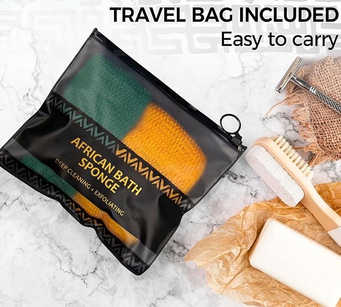 Real African Net Sponge - 2 Pieces Authentic African Wash Cloths for Showering - Exfoliating Body Sponges for Bathing Yellow & Forest - Back Scrub Exfoliator Scrubber for Body Bath Accessories