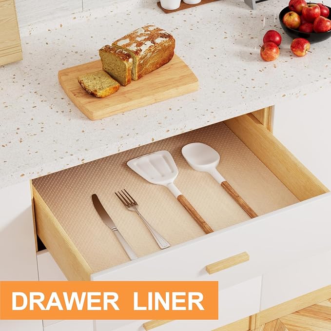 FLPMlX Clear Cabinet Shelf Liners: Waterproof Kitchen Drawer Liner 12"x 120" - Easy to Cut Non-Adhesive Bathroom Cupboard Mat for Pantry Shelves Refrigerator Translucent