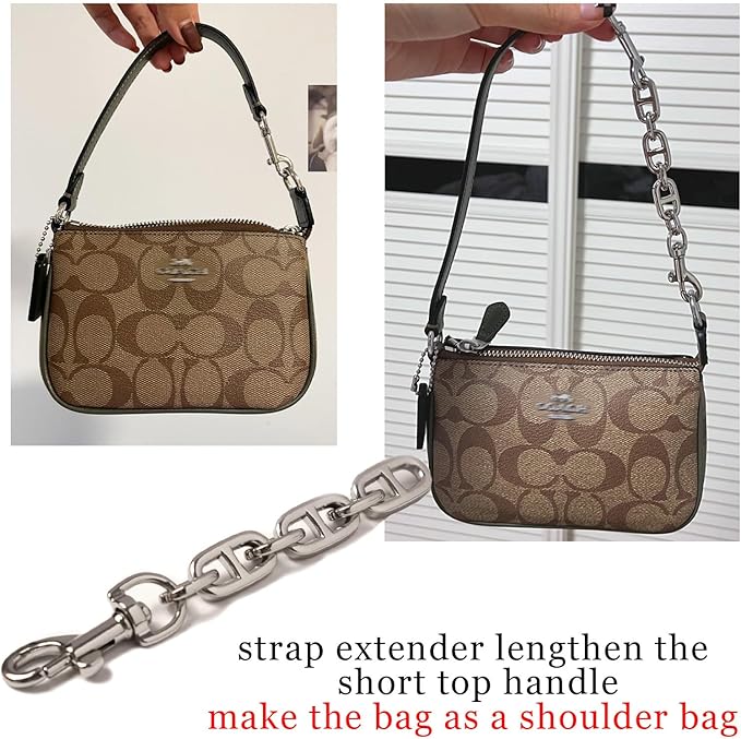 2Pcs Purse Strap Extender, Woman Bag Chain Extender, Shoulder Crossbody Purse Chain Extender for Tabby Nolita Silver (2 Strap Extender - Silver)