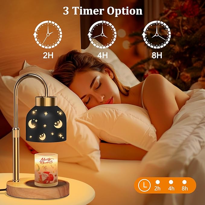 Candle Warmer Lamp with Timer, Candle Warmer Lamp Black - Wax Melt Warmer with Timer, Adjustable Height, Ideal for Jar Candles, Perfect House Warming Gift for Women on Christmas