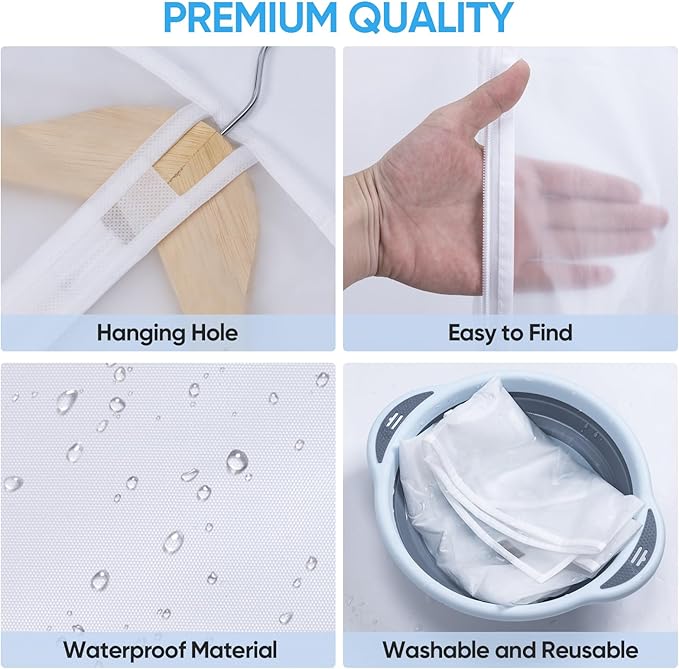 BALEINE 40'' Translucent Garment Bags, 2 Packs PEVA Dress Bag for Closet Clothes Dresses Suit Coats Storage (White, 2PK)