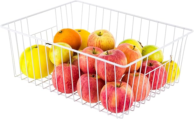 16" L x 12" W Wider Freezer Storage Organizer Baskets Container, Deep Metal Wire Chest Upright Refrigerator Divider Bins with Built-in Handles for Cabinet, Pantry, Closet, Kitchen