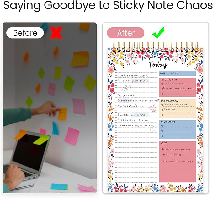 To Do List Notepad - To Do List Notebook for Work with 52 Sheets, Undated Daily Planner Perfect for Enhanced Productivity and Goal Achievement - Pink & Blue