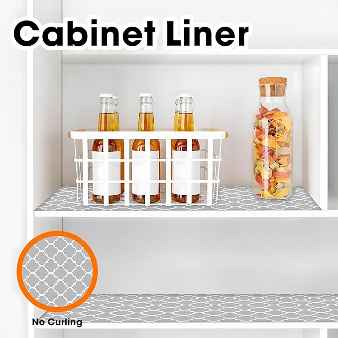 Gopas Drawer and Shelf Liner for Kitchen Cabinets Non-Adhesive, Non-Slip Cabinet Liner Shelf Paper Strong Grip Waterproof Easy to Clean for Kitchen Shelves Cupboard, Gray Lantern,12IN X 30FT