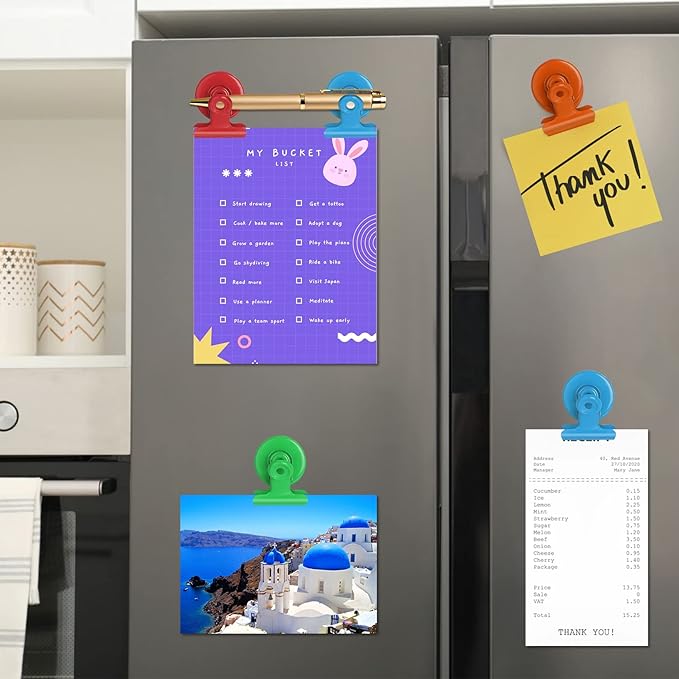 24 Pack Magnetic Clips Fridge Magnets Whiteboard Magnets, Magnet Clips for Teacher Supplies, Colorful Refrigerator Magnets for Photo Displays Memo Note