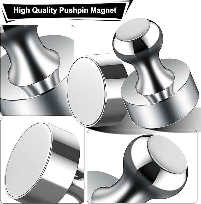 Metallic Magnets, Refrigerator Magnets, 40 Pack Silver Magnetic Push Pins, Strong Fridge Magnets, Multi-use Whiteboard Magnets Perfect for Kitchen Office Classroom